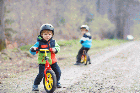 Children riding balance bikes