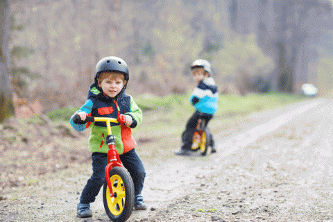 Children riding balance bikes